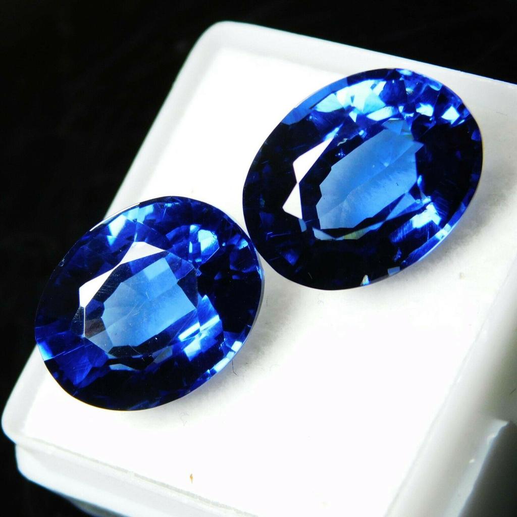 16.00 Carat Natural Sapphire Blue Oval Cut Pair CERTIFIED Loose Gemstone multiQ 00C