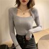 Autumn and Winter Women Square Neck Slim Fit Knit Sweater for Slimming, Chic Base Long Sleeve Sweater for Women