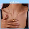 Summer Fashion Heart And Butterfly Bow Necklace In Gold Tone Stainless Steel For Women