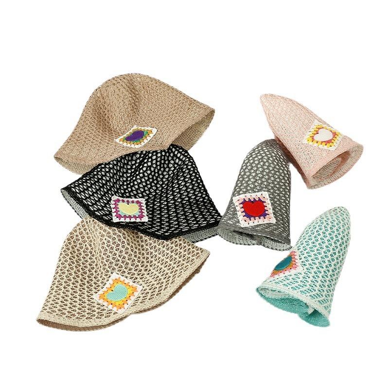 Knitted Bucket Hat Summer Hat Women Hollow Breathable Small Peach Heart Sun Hat Sunscreen Sun Hat Tide