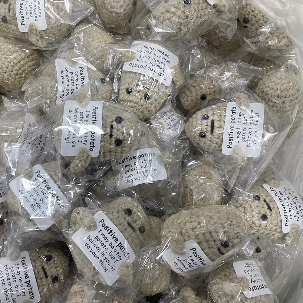 New Handmade Knitting Panda Doll With Card Ornament Home Decoration Mini Funny Positive Potatoes Room Decor Christams Gifts