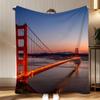 Landmark Golden Gate Bridge Throw Soft Coral Fleece Blanket 310gsm Fluffy Warm Throw for Sofa Bed Couch Bedroom Decor
