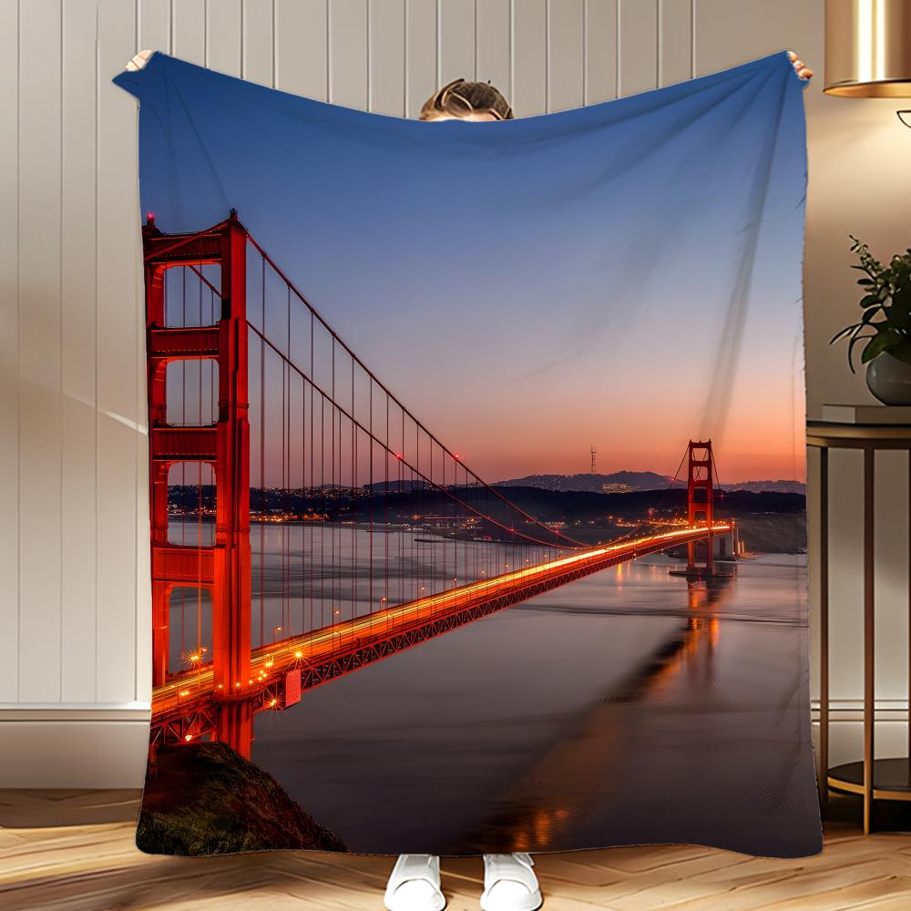 Landmark Golden Gate Bridge Throw Soft Coral Fleece Blanket 310gsm Fluffy Warm Throw for Sofa Bed Couch Bedroom Decor