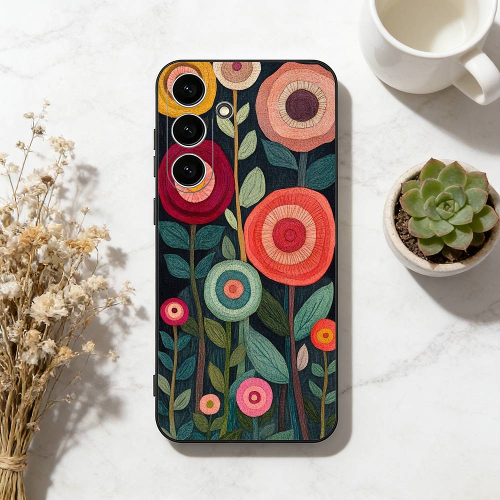 Vibrant Floral Phone Case For Samsung Galaxy A73,A72,A71,A70,A53,A52,A51,Others Soft Black Cover