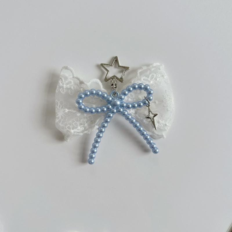 Bead Bow Lace Pearl Keychain INS Style Creative Pendant for Women Purse Handbag Lovely Gift
