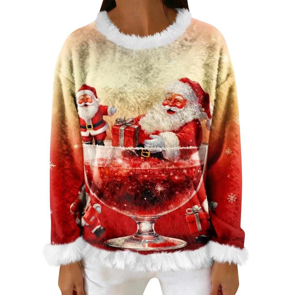Dam Casual Fleece Sweatshirt Långärmad Rund Hals Casual Bekväm Lös Passform Lättviktig Dam Flanell Sweatshirt