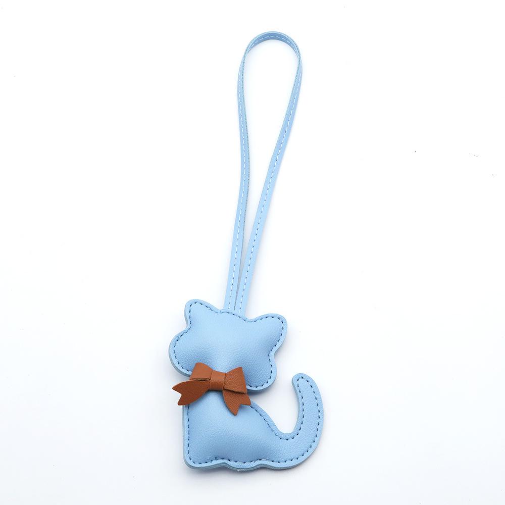 Cute Cartoon Kitten Bowknot PU Leather Bag Charm - Women's Accessory & Gift