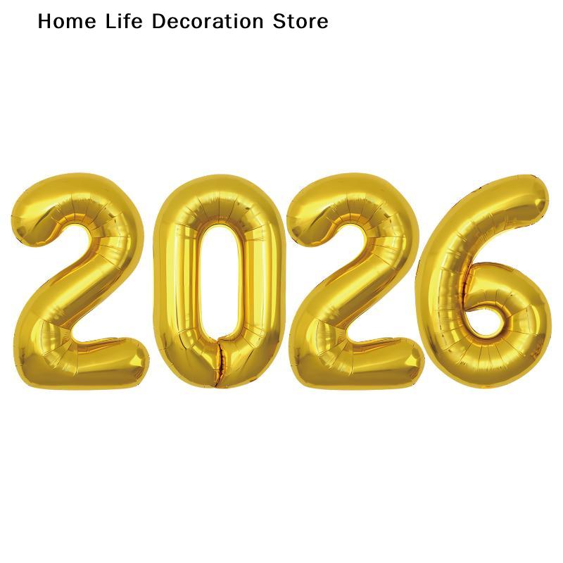 2026 Nummer Aluminiumfolienballon Gold Silber Frohes Neues Jahr Ballon Hochzeit Party Dekoration Ballons 32 Zoll Geburtstag Zubehör