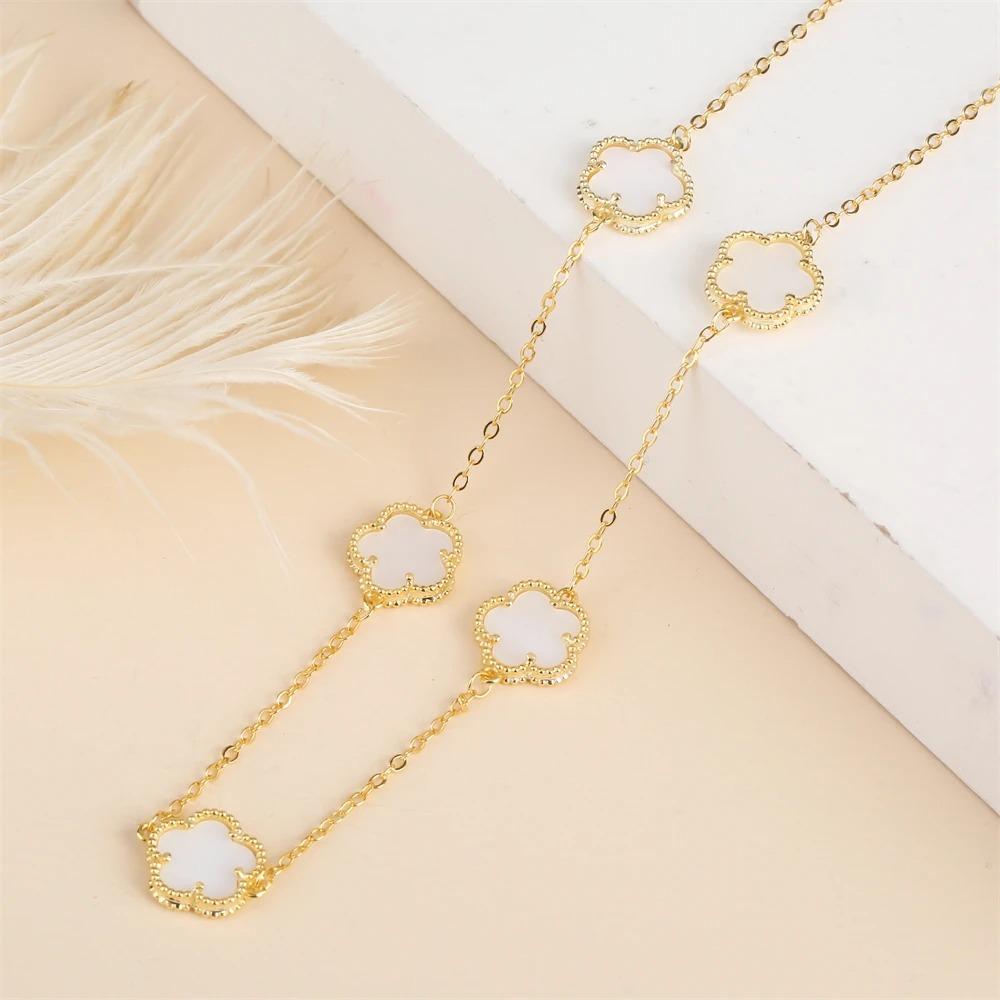 2024 Hot Sale 10 Colors Five-Leaf Flower Set Bracelet Necklace Classic Simple Women Zircon Set Suitable For Daily Party Wear