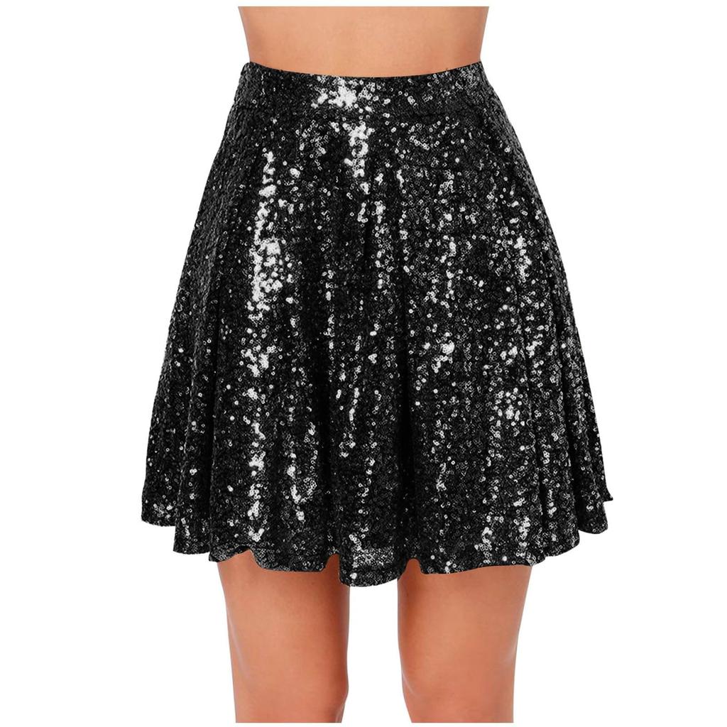 Women's Sequin  Skirt Versatile A-Line Basic Flared Casual Short Skirt