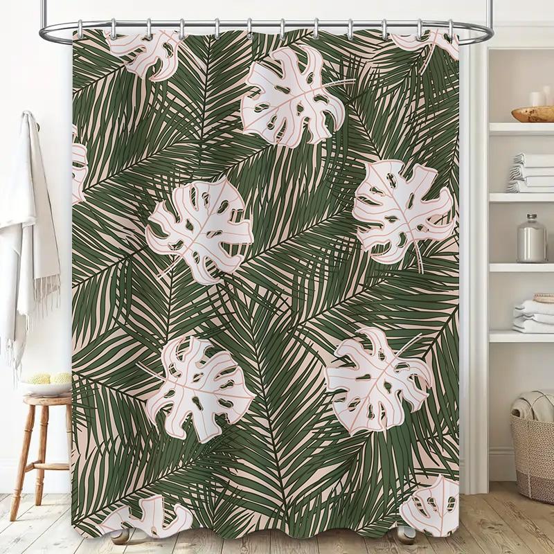 Green White Tropical Palm Print Shower Curtain for Bathroom Decor Modern Home Accessories for Bathrooms Size 69x72 In