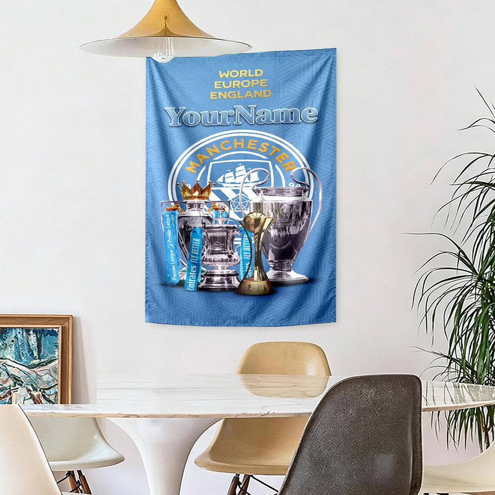 Manchester City Custom Your Name Wall Decor Tapestry Art For Pet Memorial Birthdaywedding Party Backdrop Family Gift
