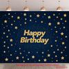 Glitter Gold Star Birthday Tapestry, Dark Blue Starry Night Wall Hanging