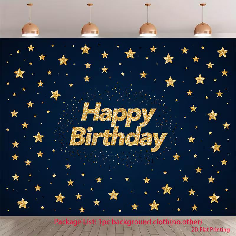 Glitter Gold Star Birthday Tapestry, Dark Blue Starry Night Wall Hanging
