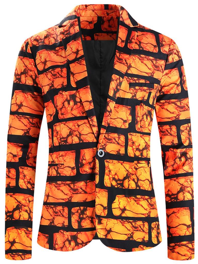 2024 Men's Casual European-Size Buttoned Printed Suit Top, Large Size