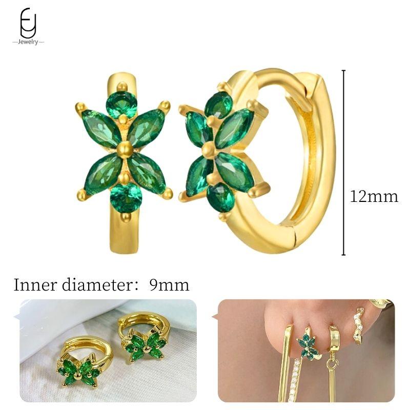 925 Silbernadel Grüne Zirkon Gold Ohrringe Herz Creolen für Damen Zarte Steckerohrringe Luxuriöser Schmuck Geschenke