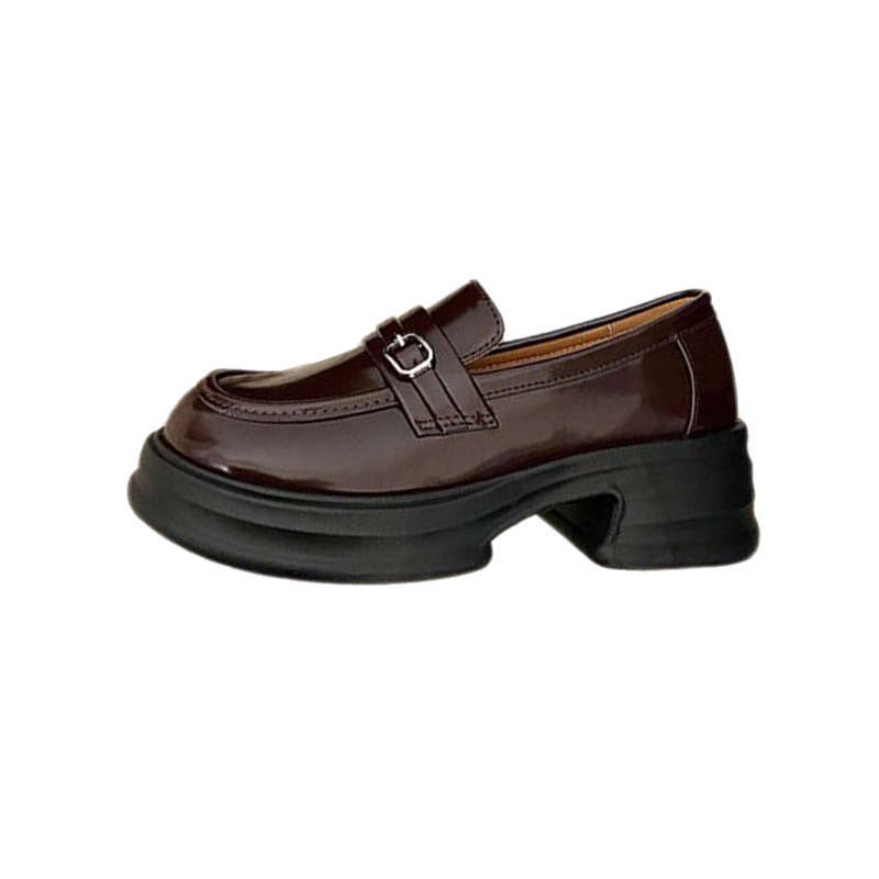 Brown retro British style heightened platform small leather shoes women's 2025 spring and autumn new French one-pedal loafers