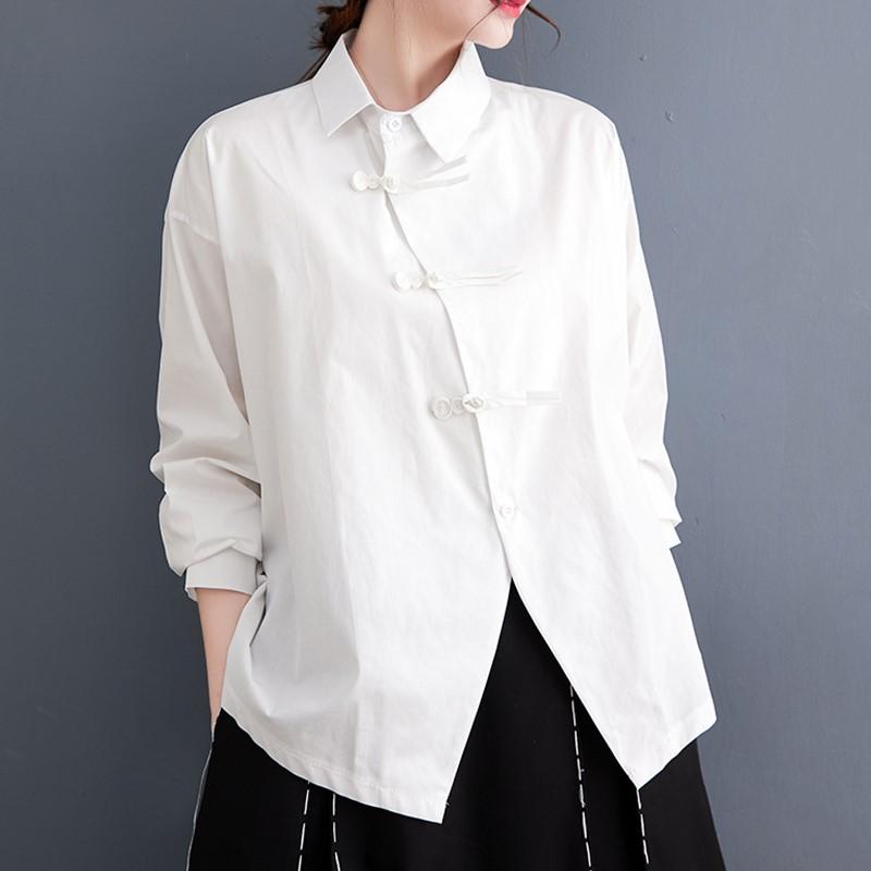

Винтажные рубашки и блузки больших размеров с длинными рукавами и блузками, повседневные свободные весенне-осенние топы, женская рубашка на пуговицах XXL белый