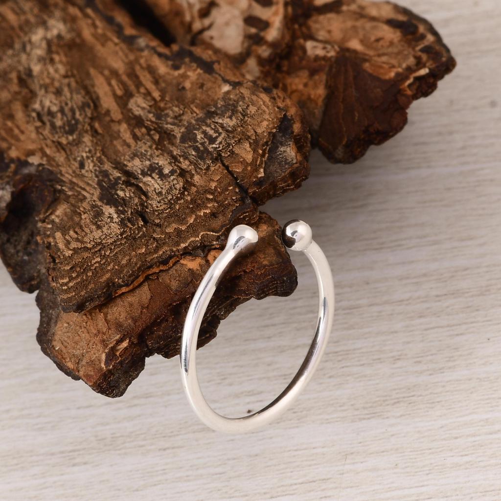 Minimalist 925 Sterling Silver Open Cuff Ring – Adjustable Ball End Silver Band – Dainty Everyday Stackable Ring – Gift for Her