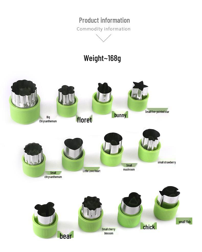 12-Piece Stainless Steel Cookie Cutter Set: Includes Hand Guard, Bow Tie, Vegetable, Animal, Cartoon, Fruit, and Flower Shapes for Home Use.