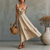 European and American women's summer new French ruffled spaghetti strap dress, linen-textured vacation maxi dress