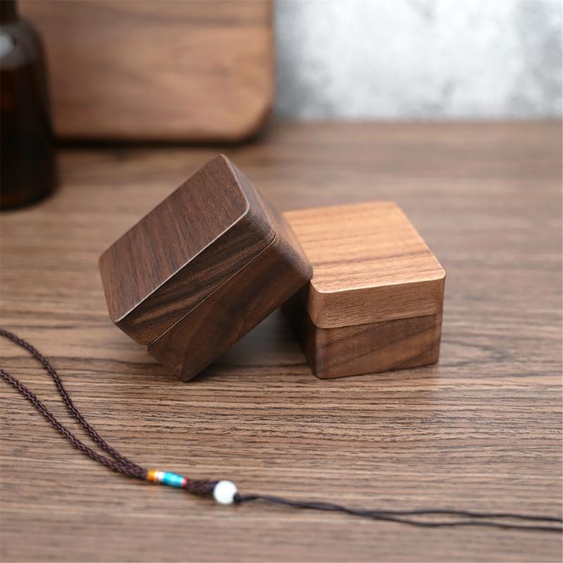 Rings Container Solid Walnut Wood Wedding Ring Storage Organizer Jewelry Box with Velvets Interior for Engagement