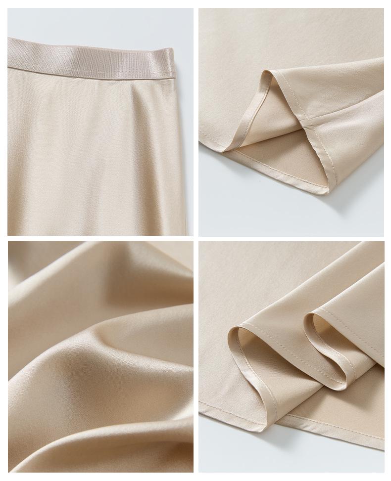 Women's High-Waisted Mulberry Silk Satin A-Line Skirt - Summer, Draped, Versatile, Light Luxury, Slimming Style
