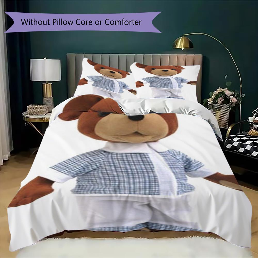 Teddy Drop Ear Pattern Bedding,Quilt Set Quilt Cover Pillowcase Home Birthday Gift(1 * duvet cover + 2 * pillowcase, without core)_lx