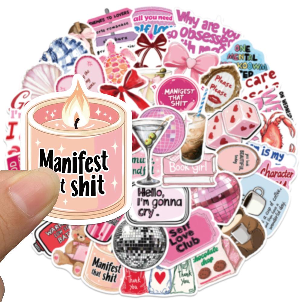 10/30/50pcs Cute Pink Inspirational Cartoon Stickers Aesthetic Decals Cartoon DIY Stationery Scrapbook Phone Kawaii Sticker Pack