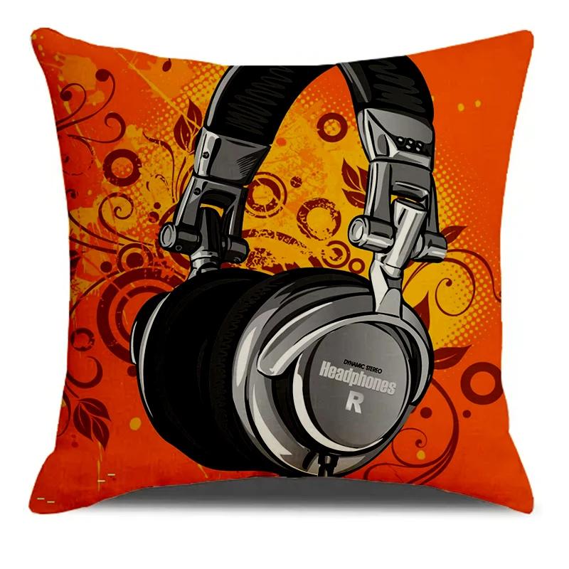 Muzyka Mikrofon Słuchawki Gitara Nadrukowana Miękka Kwadratowa Poszewka Mieszanka Poszewka na Poduszkę Poszewka Salon Dekoracja Domu