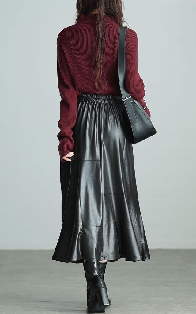 Gold Japan Plus Size Mermaid Faux Perfect for and Size Women's Skirt, Long, Leather, Stretch, Fall, Winter, Spring, 4L, Black, Maru-30076