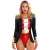 Womens Circus Ringmaster Cosplay Bodysuit Long Sleeve Allover Sequin Tail Jumpsuit Halloween Festival Costumes
