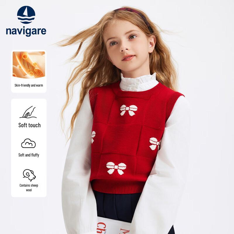 Navigare Girls' Australian Wool Blend Bowknot Knit Vest