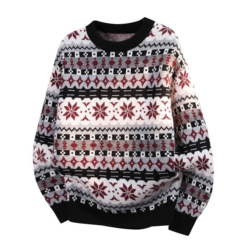 Unisex Knit Sweater Round Neck Long Sleeve Thick Casual Pullover Youth Loose Fit Rabbit Hair Blend