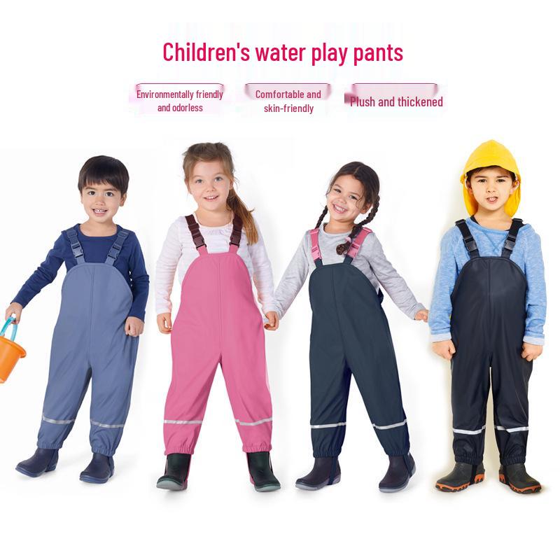 Children's Waterproof Fleece-Lined Outdoor Rain Bib Pants Jumpsuit