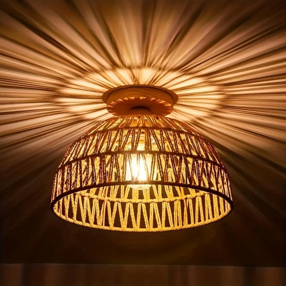 Japanese-style Hemp Rope Ceiling Chandelier E27 Hand-woven Rattan Ceiling Lamp Living Room Bedroom Home Decor Pendant Light