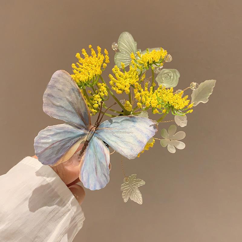 Delicate Butterfly Flower Hairpin Atmospheric Hairpin Beautiful Butterfly Love Flower Hairpin Hanfu Flower Branch Accessories Side Clip