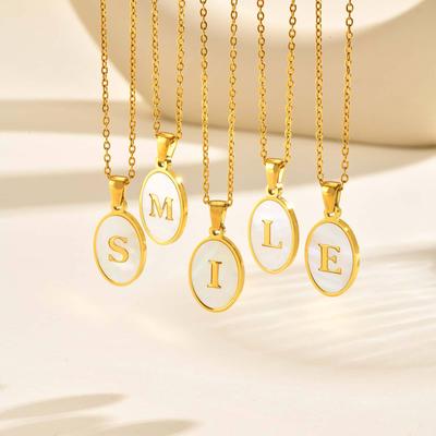 Stainless Steel Oval White Shell 26 Letter Pendant Name Letter Necklace Commemorative Gift Pn-2186