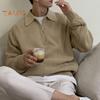 Fall Winter Men Sweater Turn-down Collar Half Zipper Long Sleeves Solid Color Loose Knitted Top Daily Wear School Work Knitwear