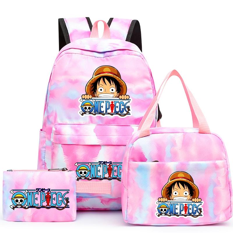 3Pcs/set Anime One Piece Backpack for Girls Boys Back To Schoolbag with Lunch Bag Student Bookbag Men Women Travel Bag Mochil