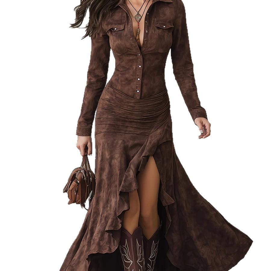 In-stock 2025 Slim Fit Zipper Stand Collar Long Dress - Autumn/Winter Bestseller