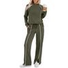 Women's Fashionable Solid Color Round Neck Long Sleeved Pullover Sweatshirt With Elastic Waistband And Split Hem Casual Sweatpants Two-piece Set