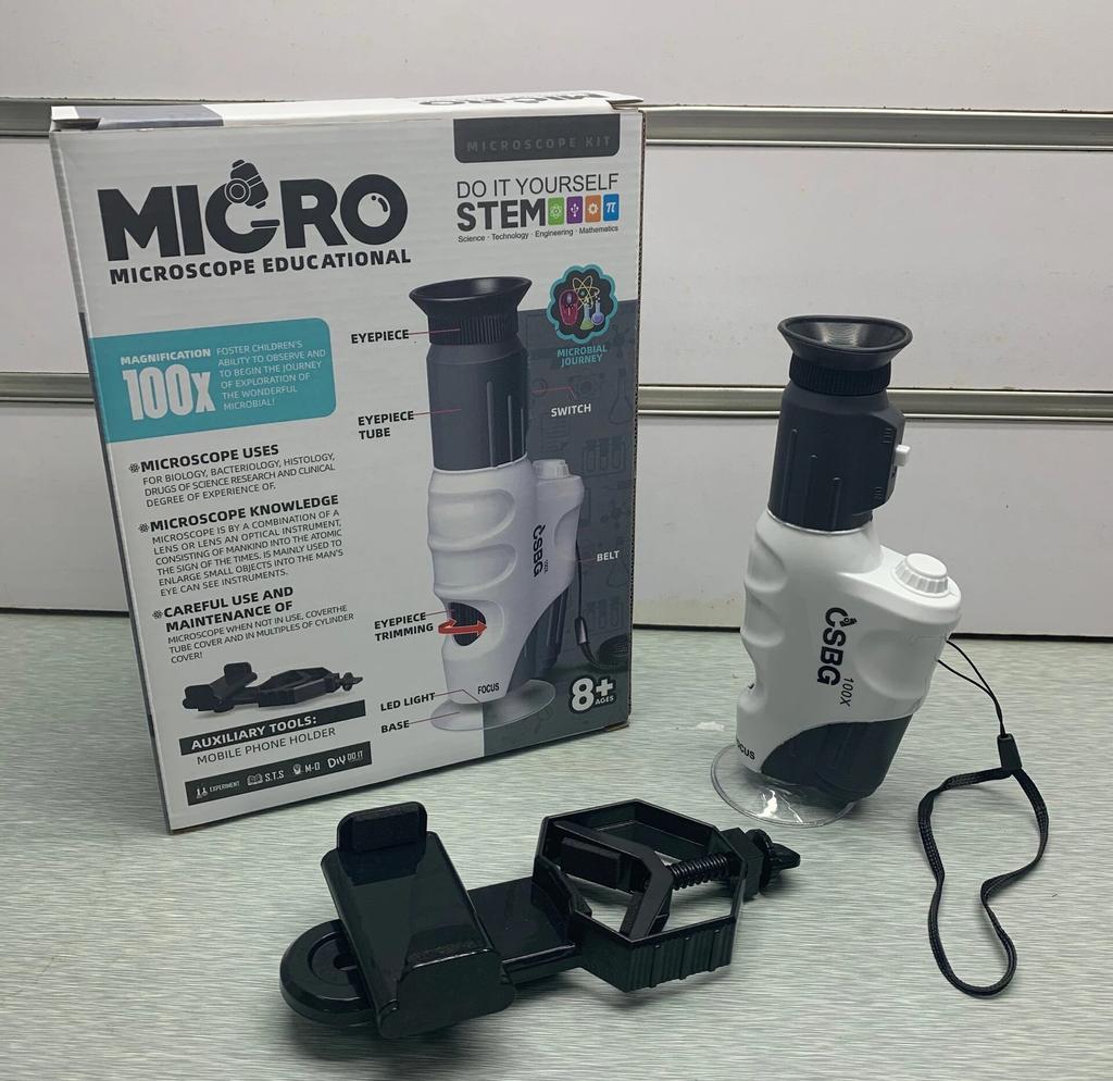 Kit microscopio portatile 100x Lab Mini microscopio tascabile portatile con luce a LED regalo per bambini