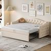 Sofa Bed Extendable 90 X 200 Cm, Folding Sofa with USB Port, Couch Bed 2 Seater with Sleeping Function, Linen Fabric, Beige (Without Mattress)