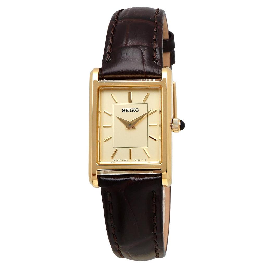 Seiko SWR110 Women's Quartz Watch Sapphire Crystal Gold Case Brown Leather Band Japan Made Elegant Dress