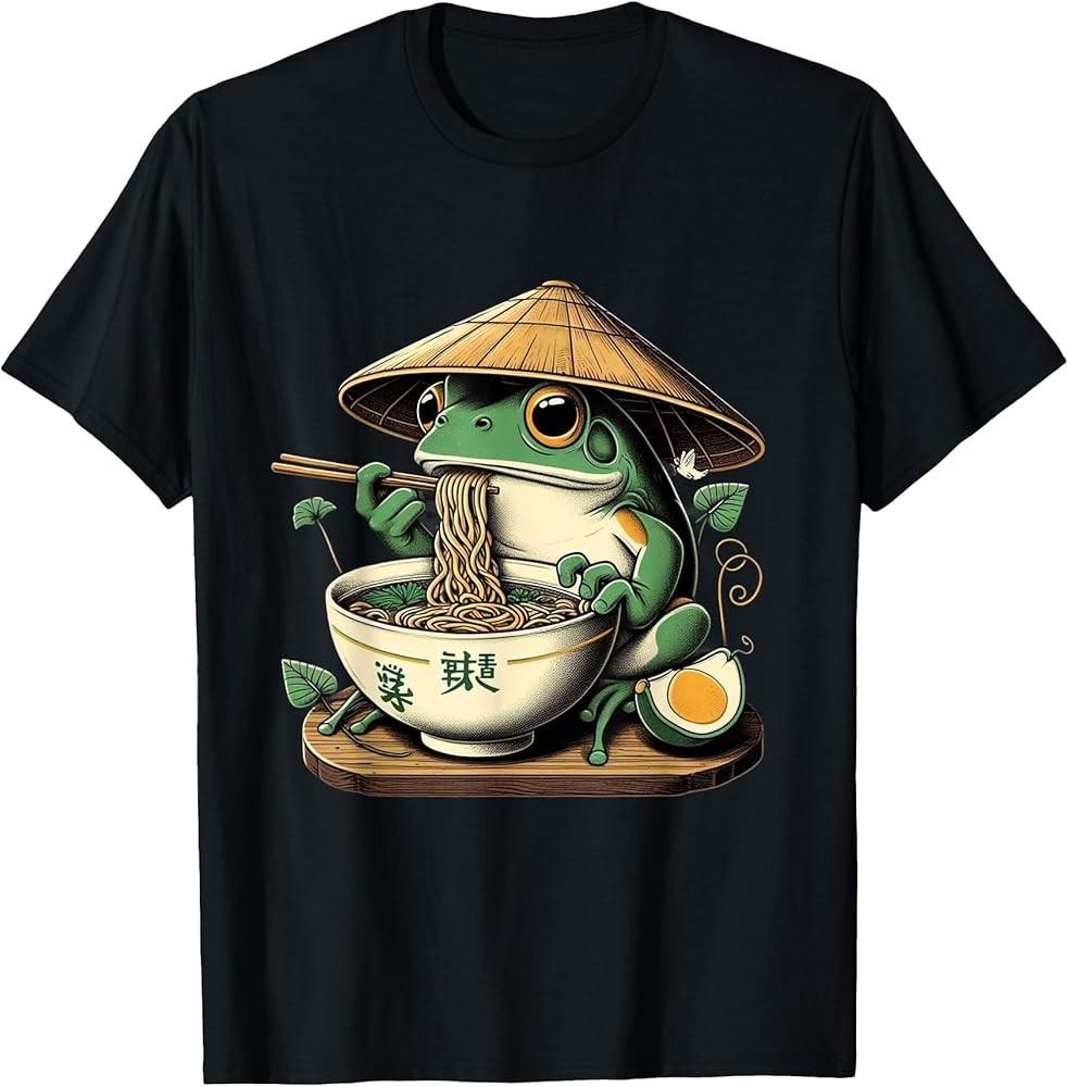 Frog Eating Ramen Kawaii Neko Japanese Noodles Anime Lovers TShirt Unisex T-Shirt M