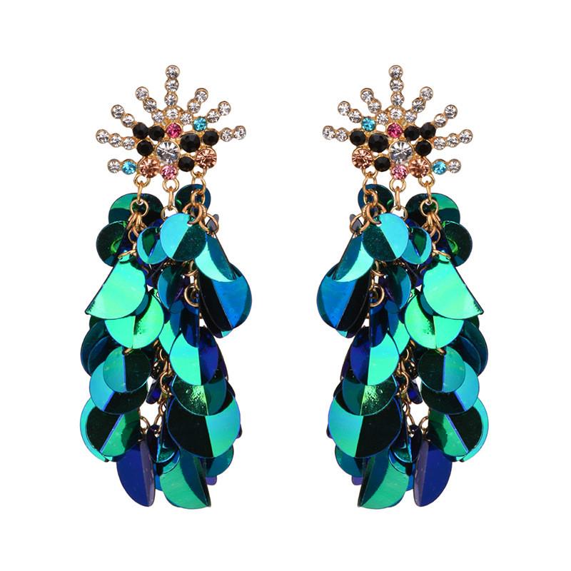 

Бриллиантовые разноцветные блестящие пайетки с блестками и кисточками, висячие серьги-подвески для женщин, ювелирные изделия зелёный