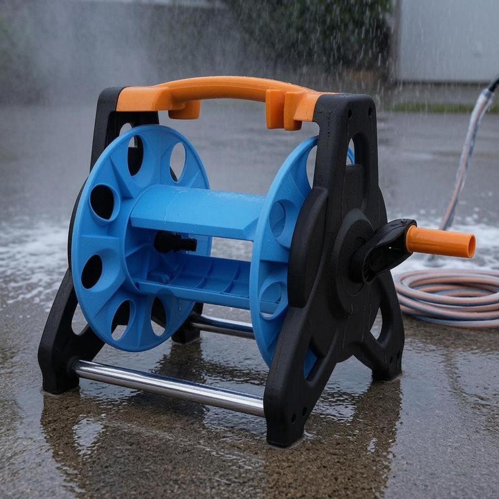 Garden Hose Reel Orange Cart Crank Blue