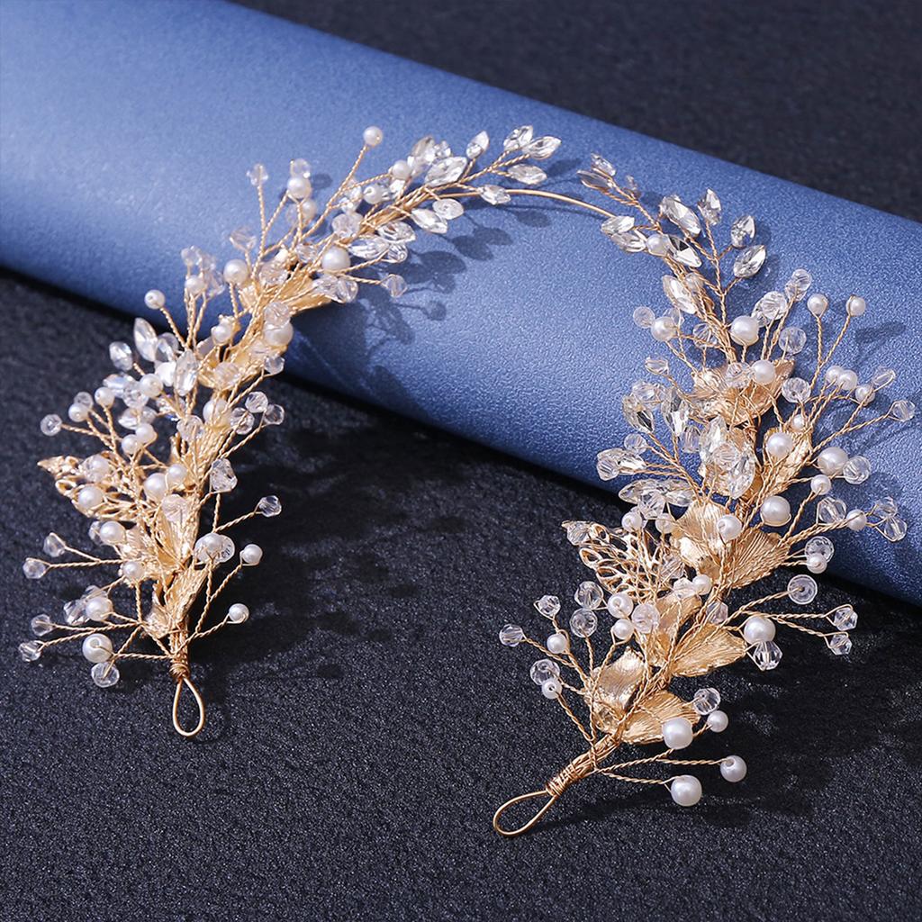 Alloy Leaf Shape Pearl Hair Accessory Headband Handmade Hair Pin for Women Bridal Party Wedding Hairstyle Decoration