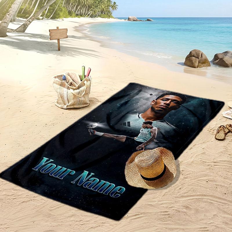 Asciugamano da Spiaggia Personalizzato Stampato Jude Bellingham Logo Calcio Supporto Nome Personalizzato Testo Asciugamano Assorbente Per Sport Viaggio Regalo Speciale